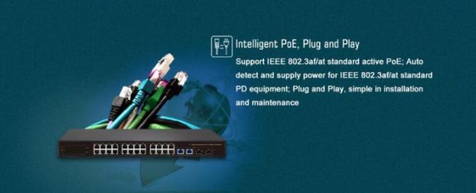48V Standard Power Over Ethernet Switch , 802.3at Gigabit 24 Channel POE Switch
